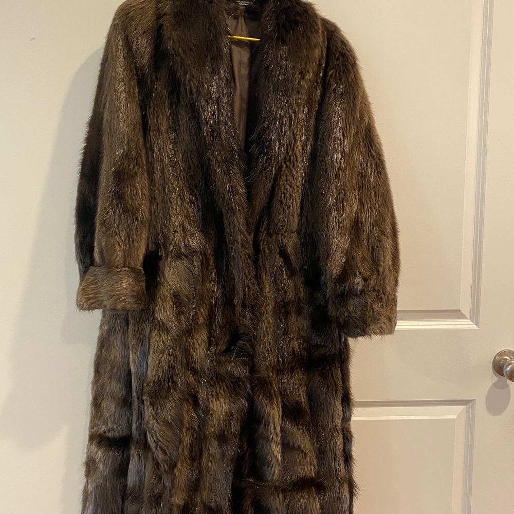 Full length sheared raccoon coat